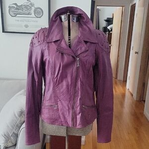 Harley-Davidson Black Label Lambskin Leather Jacket, Large, Purple.